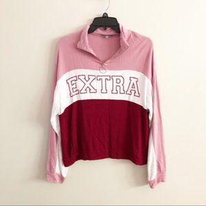 Charlotte Russe EXTRA Pink White & Burgundy 1/4 Zip Long Sleeve Top Size M